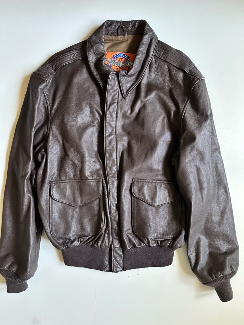 Cooper Vintage Mens Brown Leather Flight Jacket Coat Size 46 L